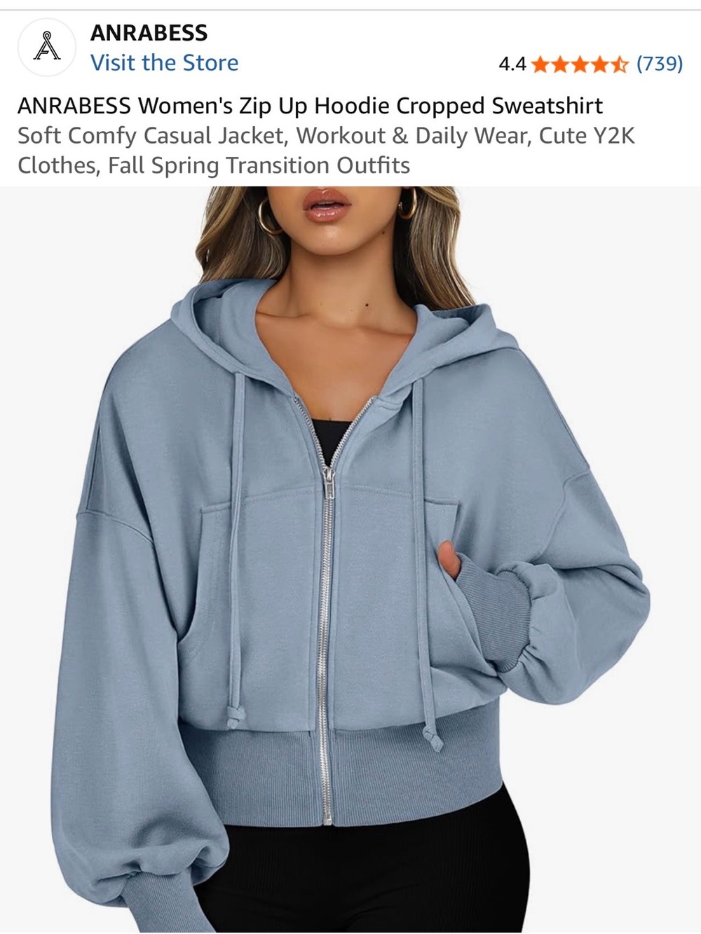 Women's Light Blue Cropped Zip-Up Hoodie